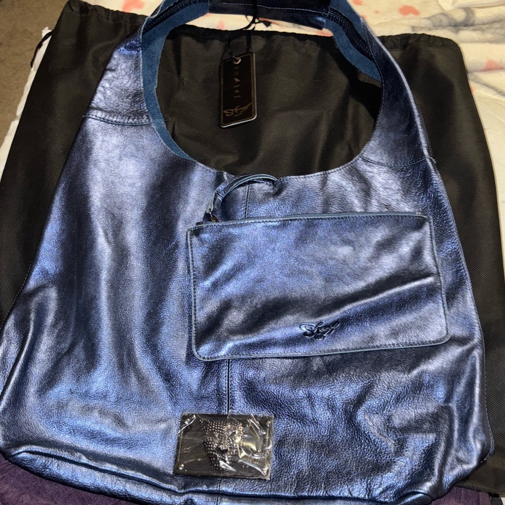 Sharif Metallic Navy Hobo Bag